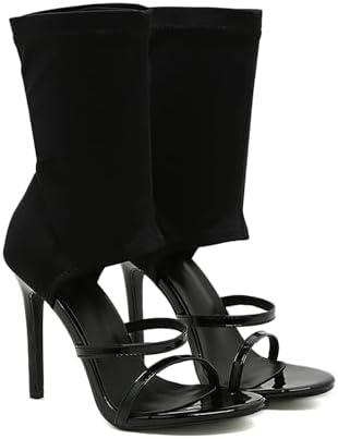 Women's Stretchy Cloth High Top Two Strapy Stiletto Gladiator Sandals Sexy Open Toe High Heel Summer Elastic Ankle Boot Sandals for Summer Dress Wedding Party Daily Wear Shoes