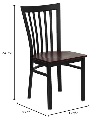 Image of Flash Furniture HERCULES Series Black School House Back Metal Restaurant Chair - Mahogany Wood Seat