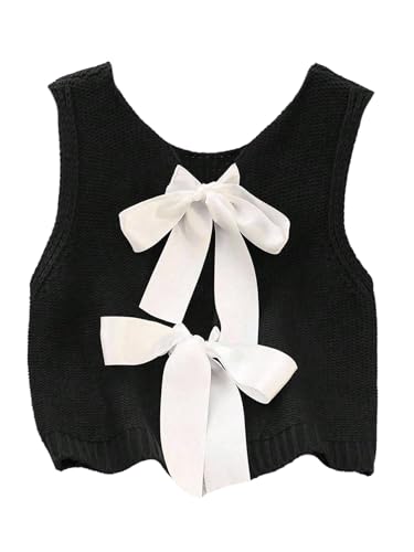 Image of GORGLITTER Women's Tie Back Cropped Sweater Vest Bow Sleeveless Knit Tank Tops Trendy Cute Cardigan Dressy Casual Outfits