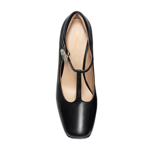 Women Chic Square Toe T-Strap Rhinestone Buckle Platform Pumps Super Chunky High Heel Stylish Party Prom Shoes Size 4-16 US4