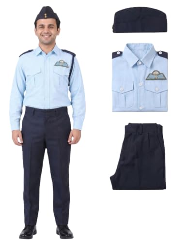 Image of BookMyCostume Indian Air Force Defence Pilot Uniform Kids Fancy Dress Costume - Blue Adults S
