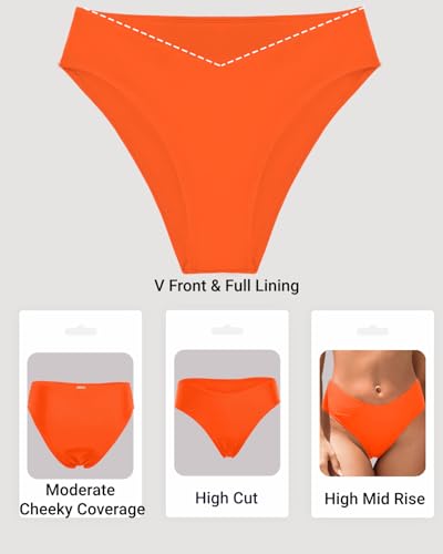 Image of Zmart Women V Cut Cheeky Bikini Bottoms - Mid Waist High Cut Swim Bathing Suit Bottoms V Front Swimsuit