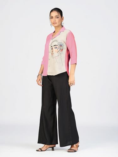 Image of Makhhi Wear Trendy Women's Sea Green & Beige Sketch Embroidered Casual Shirt for Women