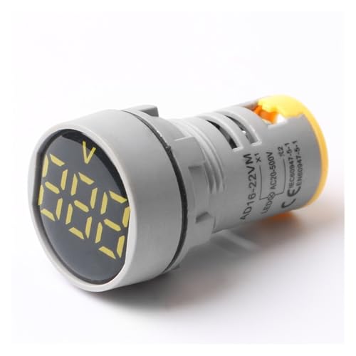 22mm丸型ミニデジタル電圧計 AC 20-500V テスターメーター LEDインジケータライトディスプレイ(Crystal Film Yellow)