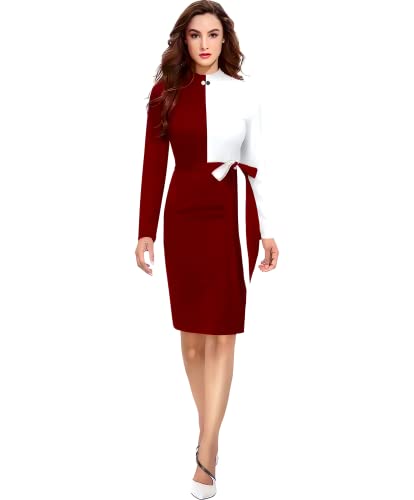 Image of Women Polyester Colour-Block Bodycon Dress, Round Neck and Comfortable Belt