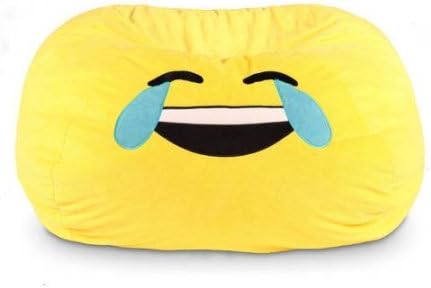 GoMoji Durable Polyester Fabric Ergonomic Seating Position Bean Bag Chair with Double-Stitched Seams, Multiple Patterns - Laugh Yellow