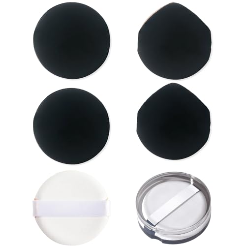 クッションファンデ パフ メーク ファンデーション スポンジ 替え【丸型3個+しずく型3個】化粧用パフ スポンジ 高密度 ゴム不使用 メイク用品 水あり水なし両用タイプ 黒 6個セット