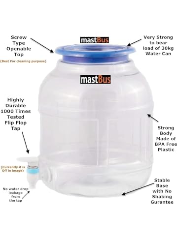 Image of 10L Plastic Water Dispenser for 20 Litre Bottle Jar with Tap Bottom Loading Manual Heavy Duty Durable for Home /Kitchen /Office Compatible Stand, Matka, Pack of 1, Transparen (1), White
