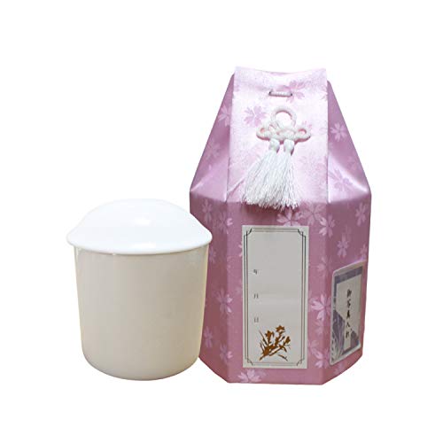 骨袋 覆い袋 骨壷セット さくら 桜花 六角 骨壷カバー 戒名/お写真入れシール付き 分骨 骨壺付き 手元供養 納骨 ペット (ピンク, 3.5寸)
