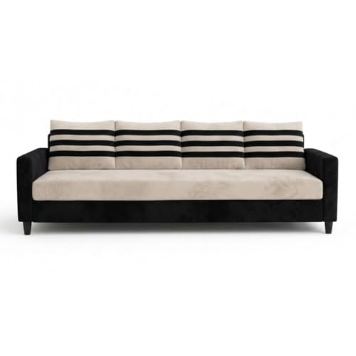 Image of Cavina Plush Comfort Sofa | 4 Seater | Luxury Velvet Suede Fabric | Modern Living Room Sofa | Black - Cream