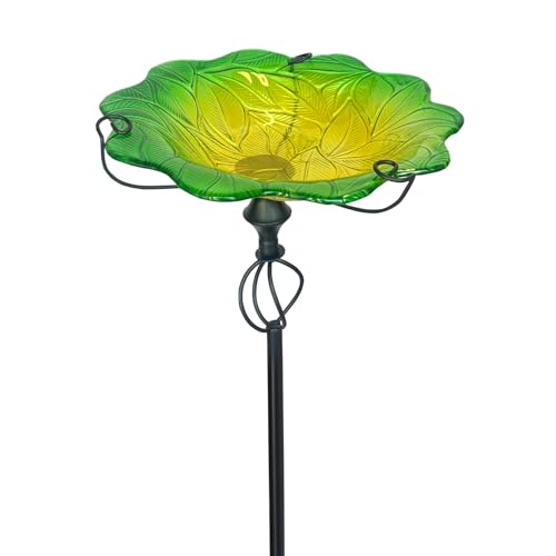 Image of HONGLAND Bird Baths for Outside,11 inch Small Green Glass Birdbaths Outdoor,Detachable Bird Feeder with Metal Stake for Garden Yard Patio Decor,30 inch Height