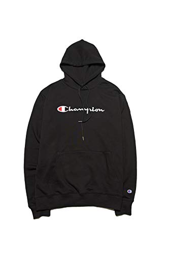 Champion Men's Classic Hoodie Embroidered Logo Pure Cotton Pullover Sweatshirt Black