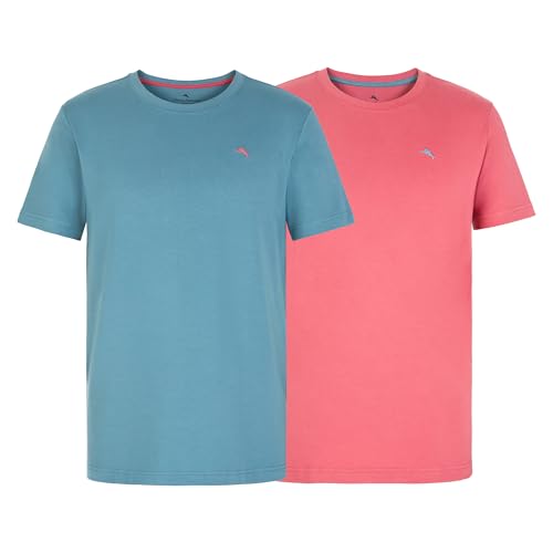 Tommy Bahama - Mens Essential 2 Pack T Shirts Short Sleeve Crew Neck Stretch Jersey Top for Sleep or Lounge (Denim Blue & Slate Red X-Large)