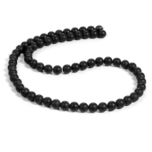 Image of BEADNOVA Black Matte Onyx Beads Natural Crystal Beads Stone Gemstone Round Loose Energy Healing with Crystal Stretch Cord for Jewelry Making (6mm, 62-64pcs)