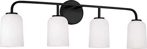 Image of HomePlace Lighting 148841MB-542 Lawson Transitional Soft White Glass Bell Vanity Light for Bathroom, 4-Light 400 Total Watts, 10 inch H x 32 inch W, Black