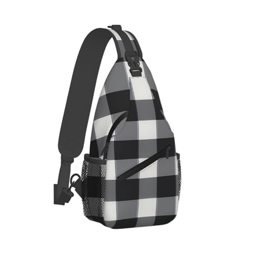 Mochila tipo bandolera negra con estampado a cuadros miniatura 2