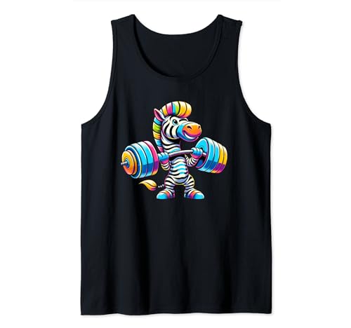 Zebra Barbell Entrenamiento Fitness Diseño Colorido Camiseta sin Mangas