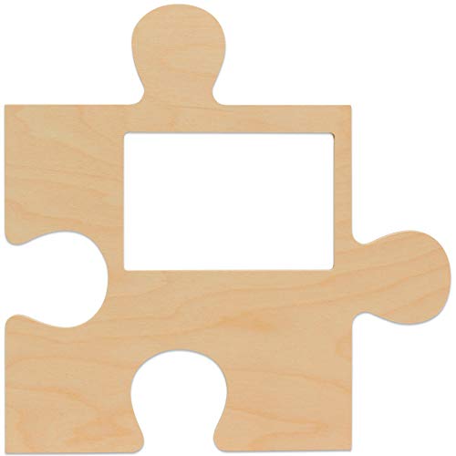 Unfinished Wood Puzzle Piece Picture Frame, 12 x 12 Inches with 4x6 Picture Slot, Connectable Timeline Wall Plaqu, DIY Craft Décor, by Woodpeckers