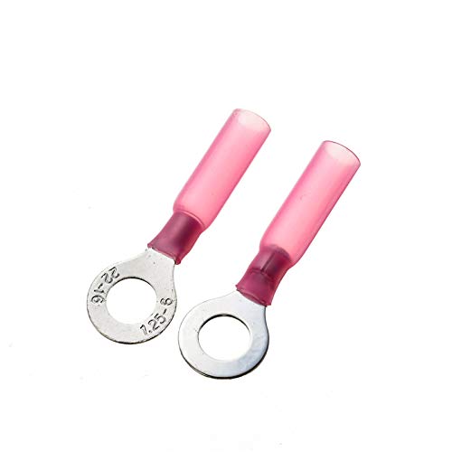 50pcs Copper + PE Crimp Terminals Red Ring M6 Insulated Heat Shrink Connector Electrical Wire Cable 22-18 AWG Connector