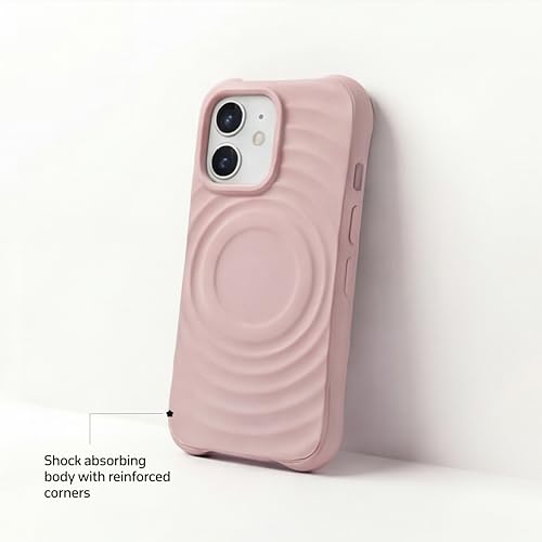 Image of amazon basics Shockproof Case for iPhone 12 | Ripple Pattern | Camera Protection | Protective Cover with Enhanced Grip & Wireless Charging Support - Baby Pink
