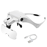 AUTOPkio USB Charge Lentes de Aumento, Lupa con luz 2 LED, Lupas de Gran Aumento para Modelismo, Reparaciones, Coser, Joyería y Relojería, Intercambiables 5 Lentes 1.0X, 1.5X, 2.0X, 2.5X, 3.5X