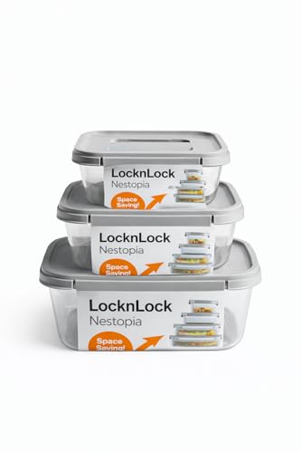 Image of LocknLock Nestopia Large Food Storage Container Set - 500ml, 920ml, 1600ml (Set of 3) Airtight Nestable & Stackable, BPA-Free with Modular Design, Microwave Freezer Dishwasher Safe
