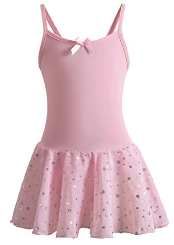 DANSHOW Ballet Leotards for Girls Dance Camisole Dress with Shiny Tutu Skirt(KD4041-08-M) Pink