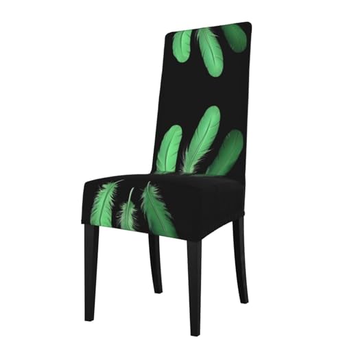 JKDGOJ Las fundas para sillas de restaurante con patrón de plumas flotantes verdes son desmontables, súper elásticas y lavables, adecuadas para cocinas