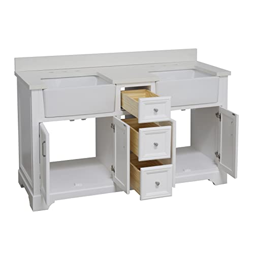 Kitchen Bath Collection Zelda 60-Inch Double Farmhouse Vanity (Quartz/White): Includes White Cabinet With Stunning Quartz Countertop And White Ceramic Farmhouse Apron Sinks #TOP2
