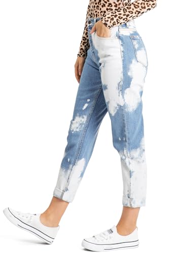 Cello Jeans Women's Juniors High Rise Bleached Denim Slim Fit Mom Jeans4