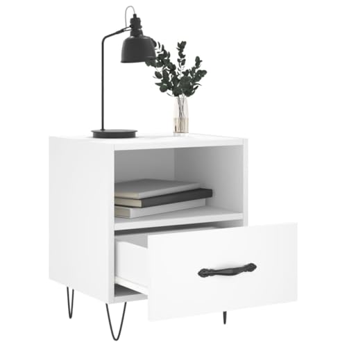Table de nuit avec tiroir et compartiment ouvert en bois d'ingénierie blanc - 8
