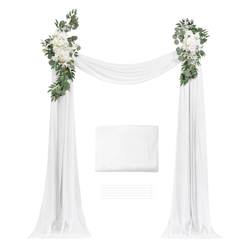 VEVOR Artificial Wedding Arch Flowers Kit, White Wedding Arch Flowers with Drapes Kit (Pack of 3) - 2 Pcs Floral Arrangement, 1 Pcs Sheer Drapes, for Ceremony Bouquets Reception Backdrop Decoration by VEVOR - Image 2
