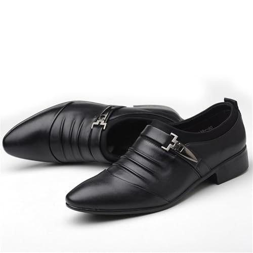 Image of Men's Strap Buckle Slip-on Dress Loafers Shoes Formal Tuxedo Leather Shoes for Male Business Work Office
