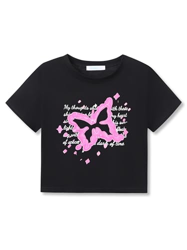 Amazon.com: Dvenki Trendy Black Butterfly Graphic Crop Top for