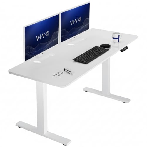 Image of VIVO White Dry Erase 60 x 24 in Standing Desk, DESK-KIT-1W6WE | Electric, Holds 220 lbs, Sit Stand, Height Adjustable Whiteboard Table, Solid One-Piece Top, 1B Series, White Frame