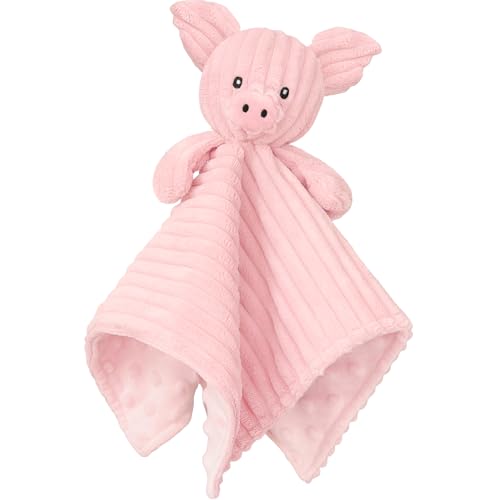 Image of BEILIMU Baby Security Blanket, Soft Pig Lovey Blanket, Baby Snuggle Toy Newborn Stuffed Animals Shower Gifts for Boys and Girls, Pink 15 Inch