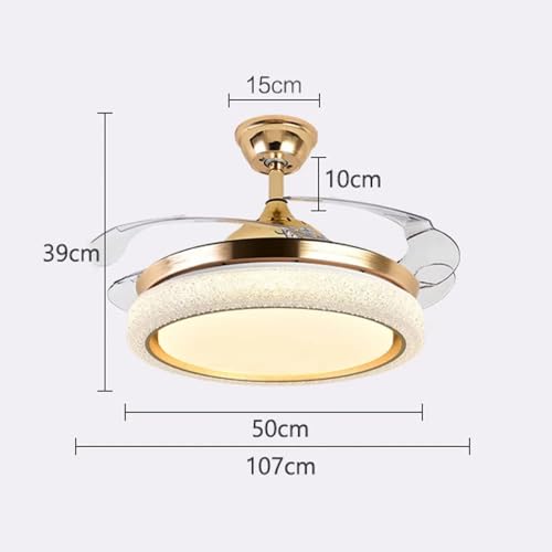 Image of Harold Electricals Modern LED Ceiling Fan with Retractable Blades, Gold and White, Remote Control, Dimmable Light, for Living Room, Bedroom, Dining Room, Home Decor Hanging Light & Fan
