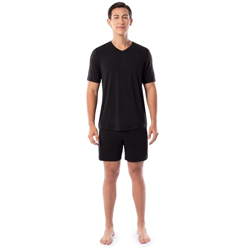 Pyjama col V homme extensible short noir pour l'été