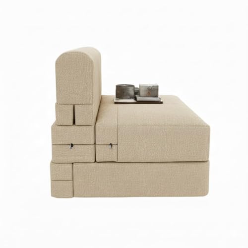 Image of PUM PUM Foldable Sofa Cum Bed | EPE Foam 2 Seater Floor Sofa | Premium Jute Fabric | Space-Saving Furniture for Living Room & Bedroom|36 Inch Width,Beige