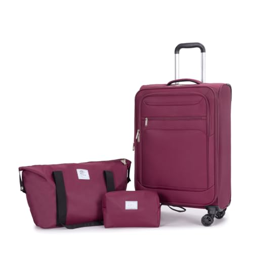 Lightweight 3-Piece Luggage Set for Travel, Spacious and Organized Carry-On with Spinner Wheels, Wine Red