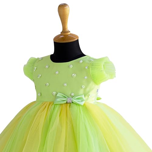 Image of Stanwells Kids Baby Girl Peacock Blue Net Frock Birthday Kids Dress for Girls Short Sleeve Flared Knee Length 6Months-8 Yeras