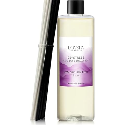 LOVSPA Reed Diffuser Oil Refill/DE-Stress Lavender Eucalyptus, Large 8oz + 2 Sets of Replacement Sticks, Aroma Therapy Essential Oils, Home Fragrance, Scented Oils for Reed Diffusers, Made in The USA Cover