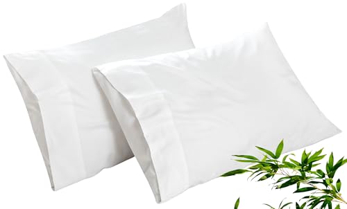 Image of Royale Linens Cooling Pillow Cases King Size Set of 2-100% Rayon Derived from Bamboo Cooling Pillowcase for Hot Sleepers - Soft & Silky Pillow Covers with Envelope Closure (White 20x40 Inches)