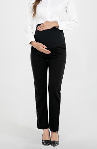 PACBREEZE Women's Maternity Pants for Work Over-Bump Pregnancy Casual Stretchy Straight Dress Pants with Pockets