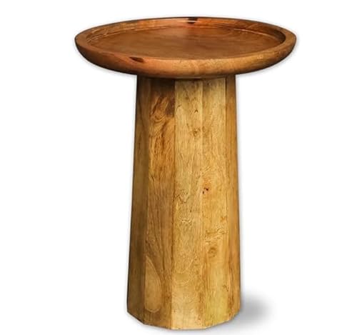 Image of Natural Mango L x 13 inch B x13 H x19 Wood Round Accent Table-Compact Home Furniture for Living Room /Bed Room Sofa Side Bookcase & Elegant Your Living Space Decor EntrywayTable (Natural)
