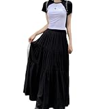 [Gdnelhuonox] スカート レディース ロング ふんわり フレアスカート 広幅 ウェストゴム 裏地付き 無地 マキシ丈 薄手 森ガール 可愛い エレガントカジュアル ファッション 普段着 春夏秋