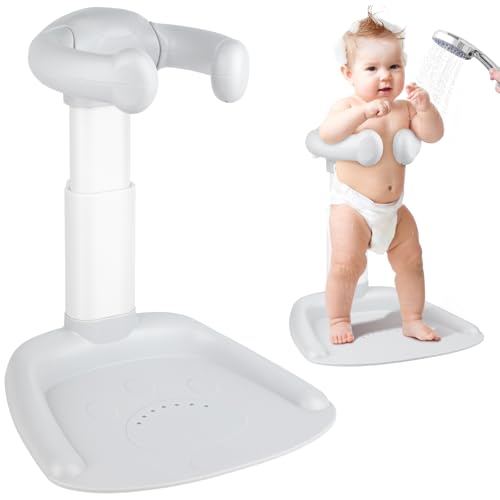 Image of Baby Shower Stand, Adjustable Anti-Slip Baby Shower Standing Support, Soporte para Banera de Bebe, Ideal Gift for Infants 8-36 Months (Grey)