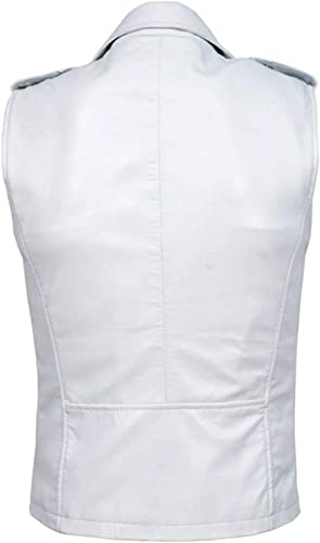 Lishow Fashion Men's Biker Rocker Rider motorcycle Club Genuine Cowhide White Leather Sleevless vest (as1, alpha, m, regular, regular, white)