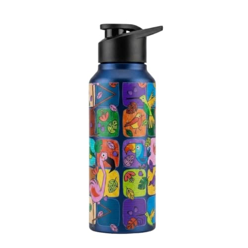 Image of VOIK Printed Stainless Steel Water Bottles for Kids, Office, Sports & Travel (750 ML) (Flamingo-Sipper)