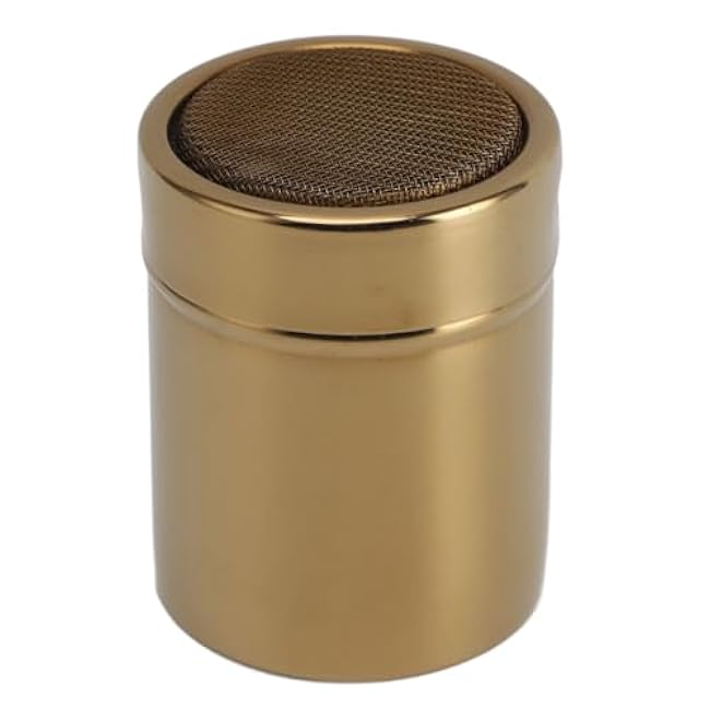 Stainless Steel Dredge Shaker, Seasoning Shaker Fine Mesh Powder Sugar Dispenser Powder Sugar Shaker Duster with Lid Gold Salt and Pepper Shakers for Kitchen